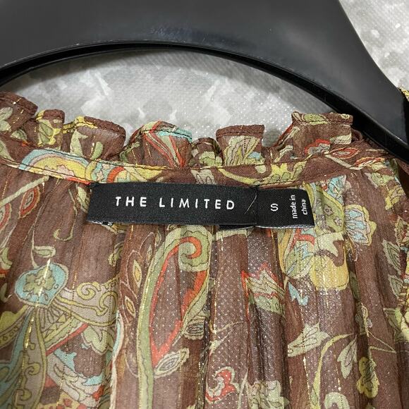 The Limited Brown Paisley Silk Blend Sleeveless Peasant Top - Size Small - Sheer - Picture 4 of 6